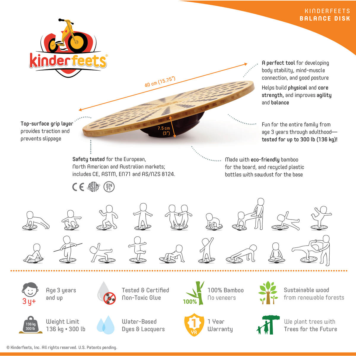 Kinderfeets bamboe balansschijf rond - 40 cm