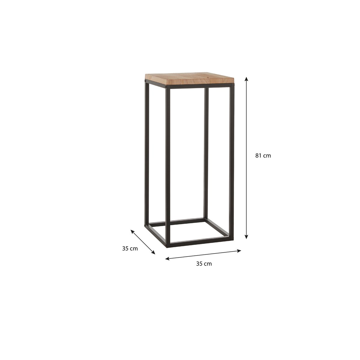 Oskar Plantentafel - L35 x B35 x H81 cm - Hout, Metaal - Zwart
