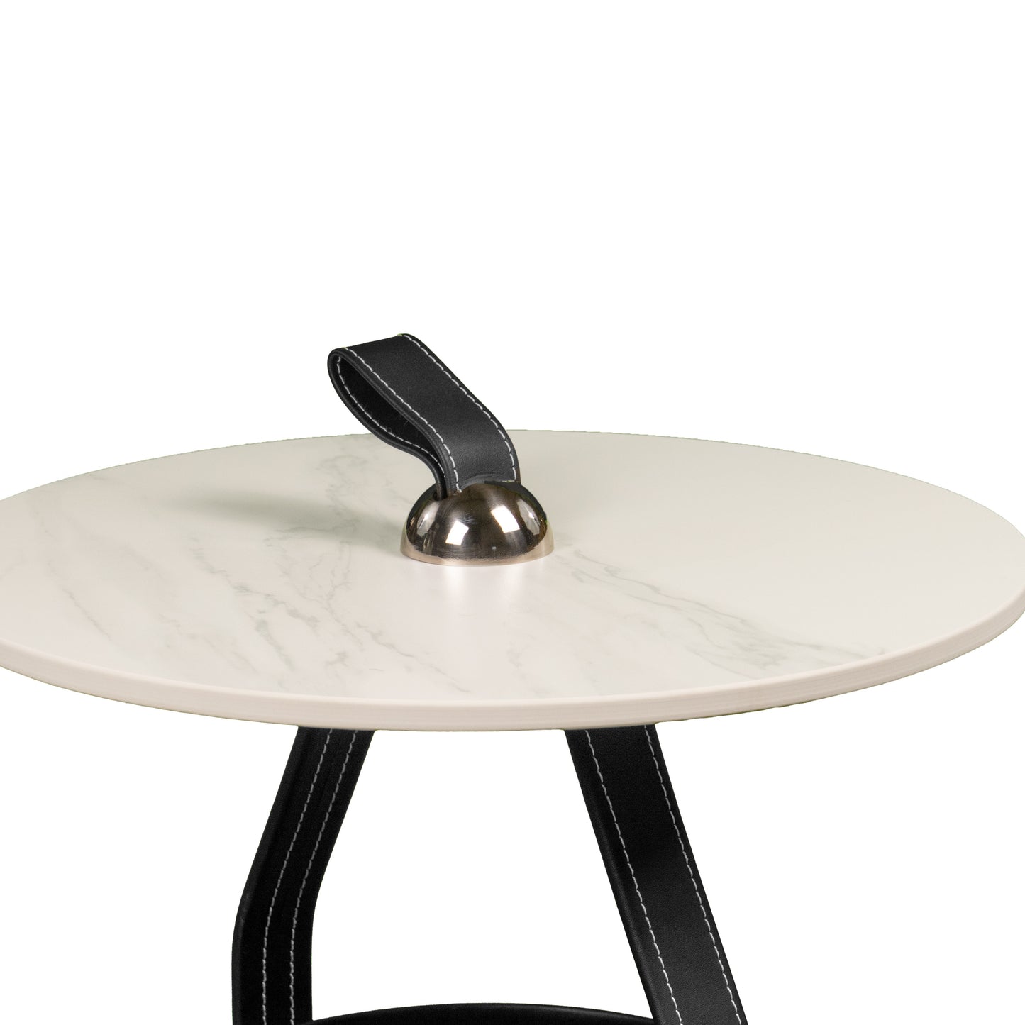 Bijzettafel met Stenen Blad - Zwarte Leren Mand