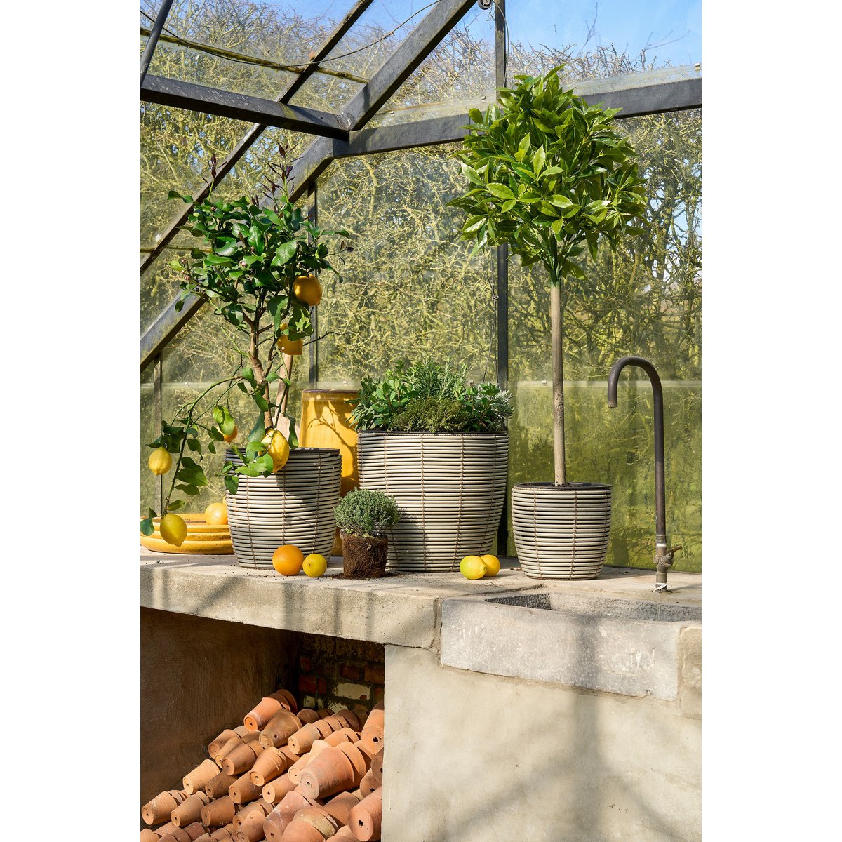 Durban Bloempot Buiten - Set van 3 - H36 x Ø40 cm - Gerecycled Plastic - Grijs