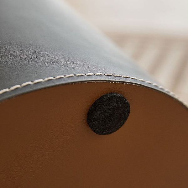 Bijzettafel met Stenen Blad - Zwarte Leren Mand