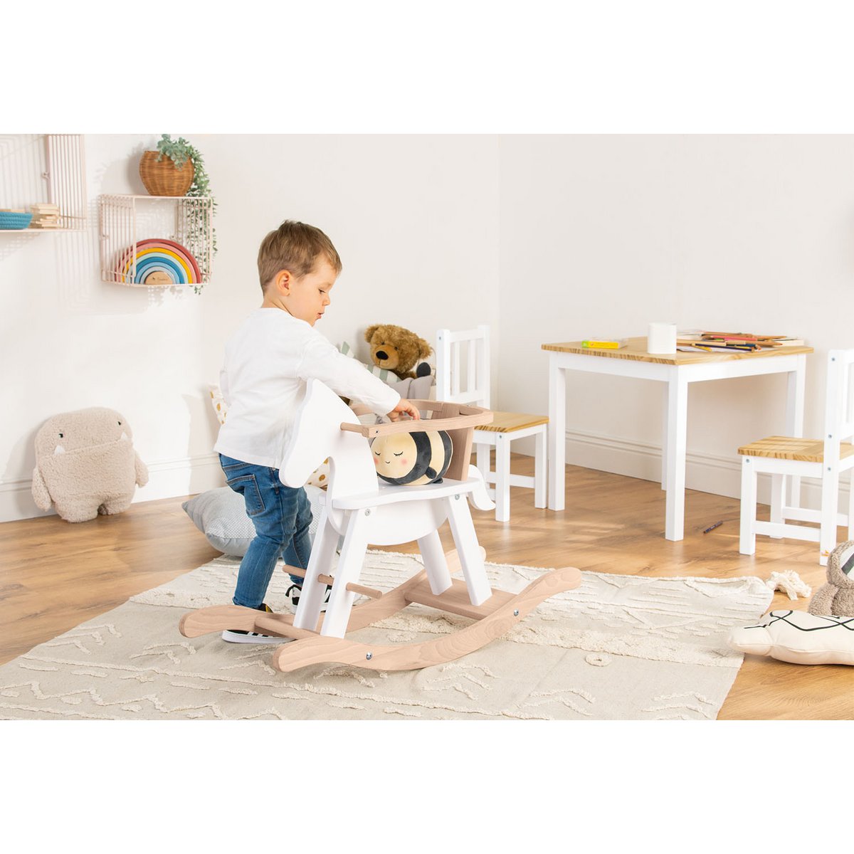 Rocking Horse "Pinolino" met ring, wit/natuurlijk