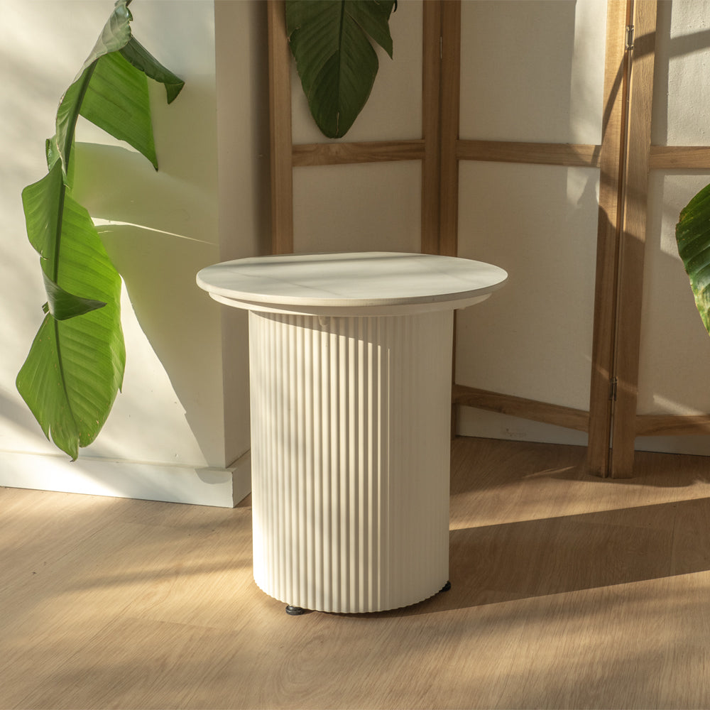 Ronde bijzettafel met Ribbelstructuur - Wit
