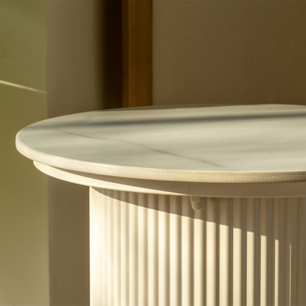Ronde bijzettafel met Ribbelstructuur - Wit